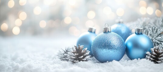 Shiny Snowflakes and Baubles on Christmas Blurred  Background
