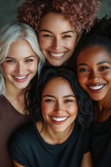 Fototapeta premium Happy women with different skin tones smiling at the camera in a studio, Generative AI