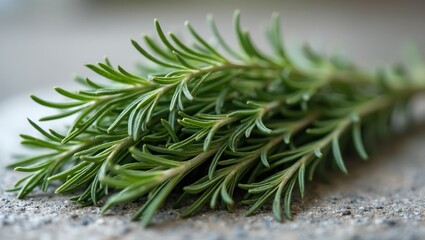 Fresh rosemary sprigs on stone surface aromatic and vibrant