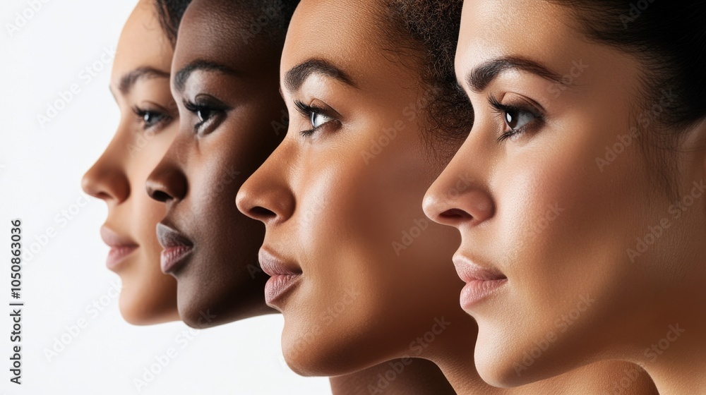 Poster A powerful visual of equal representation, showing a row of diverse faces in profile, each equally lit and framed