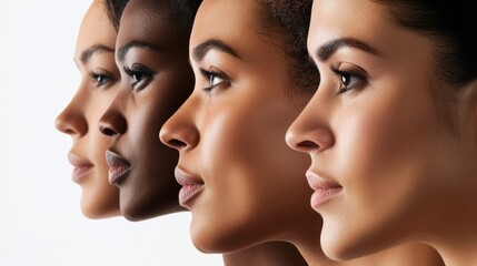 A powerful visual of equal representation, showing a row of diverse faces in profile, each equally lit and framed