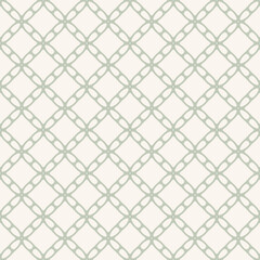 Vector seamless pattern with geometric grid, net, lattice, mesh, perforated structure. Sage green and beige texture with smooth shapes, floral silhouettes, diamonds. Ornament background. Repeat design
