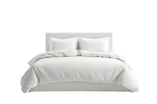 Cozy and inviting white bedding on a modern bed in a softly lit room, creating a serene atmosphere for relaxation and rest