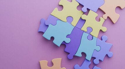 Obraz premium A series of colorful, interconnected puzzle pieces against a solid background, symbolizing the concept of inclusivity and the idea that everyone fits into the whole