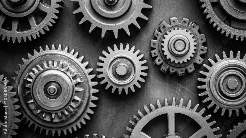 Aufkleber a series of interconnected gears of varying sizes, signifying the complexities of systemic inequalit