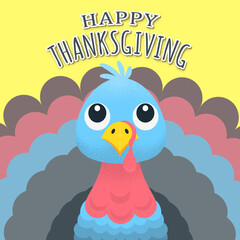 Happy thanksgiving banner. Cartoon turkey bird. Vector background