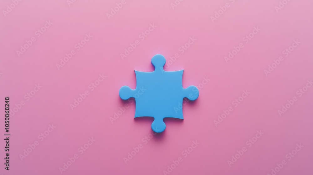 Poster a single blue puzzle piece in the center of a pink background representing the unique contributions 