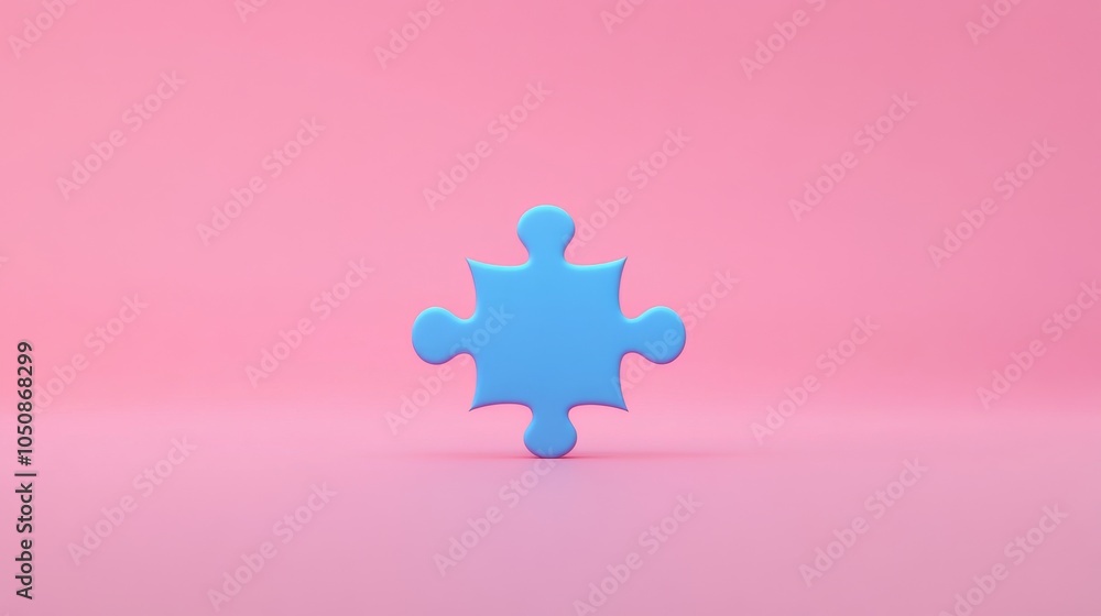 Poster a single blue puzzle piece in the center of a pink background representing the unique contributions 