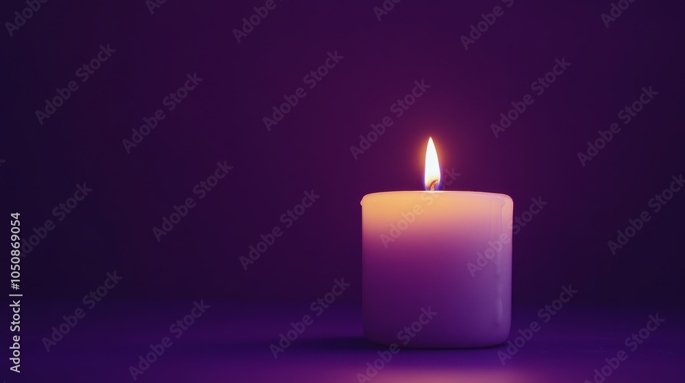 Fototapete a single lit candle on a deep purple background representing the light of inclusion, emphasizing the