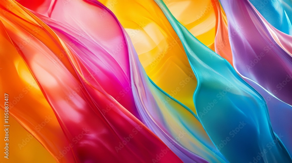 Poster A spectrum of abstract shapes in vibrant colors blending together, representing the fusion and synergy of diverse cultures, photography style