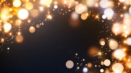 Obraz premium Golden Defocused Lights on a Dark Background. Christmas Lights Background.
