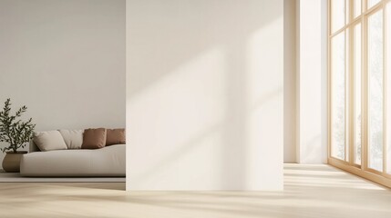 Mock-up of white wall in living room minimalist interior, empty space for your content