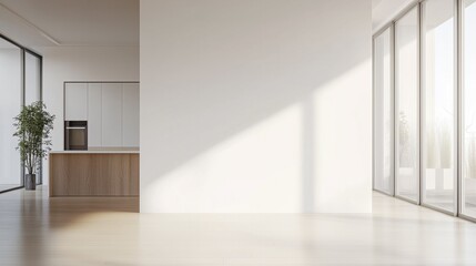Obraz premium Mock-up of white wall in minimalist kitchen interior, empty space for your content