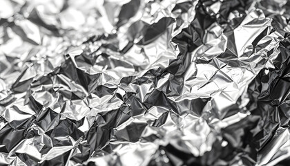 Metallic Crumpled Foil Abstract Macro Texture Background