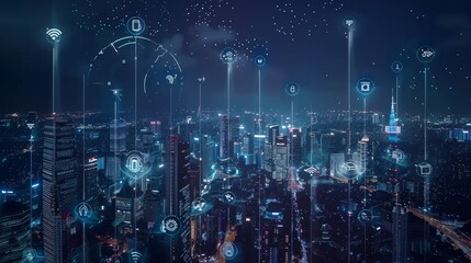 Smart City Network Digital Transformation with modern cityscape, urban technology, future vision, tech integration