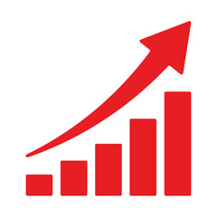 Growing business red arrow on white, Profit red arrow, Vector illustration.Business concept, growing chart. Concept of sales symbol icon with arrow moving up. Economic Arrow With Growing Trend.