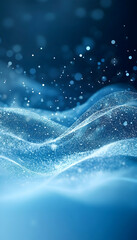 Abstract Image of Blue Waves with Floating Particles for a Dynamic Tech Feel-