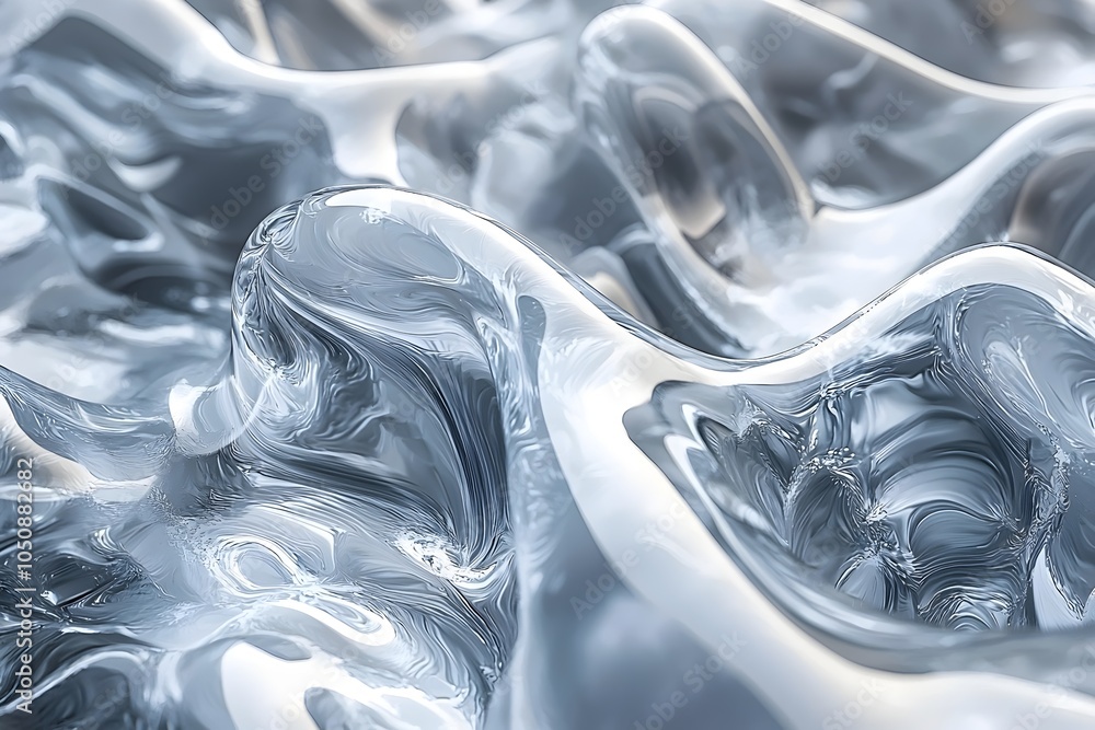 Poster abstract close-up of fluid, reflective surfaces showcasing intricate wave-like patterns in shades of