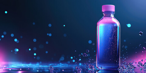 Vibrant Water Bottle with Sparkling Liquid and Bokeh Lighting Effects for Refreshing Beverage Photography