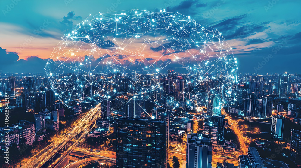 Aufkleber cyber landscape depicting data analysis and artificial intelligence -