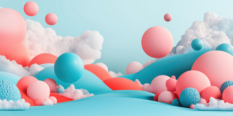 Whimsical Dreamscape: An Abstract Journey Through Colorful Spheres and Soft Clouds