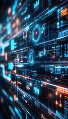 Futuristic Digital Interface with Glowing Blue Lights and Abstract Background-