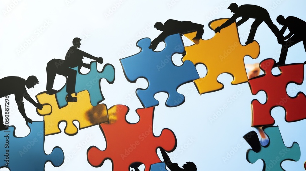 Poster A symbolic image of collaborative success, depicting a diverse team working together to assemble a complex puzzle