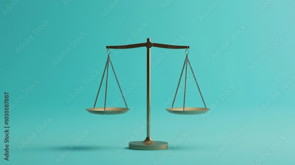 Poster a symbolic image of equity, showing a scale with equal-sized weights balanced perfectly, representin