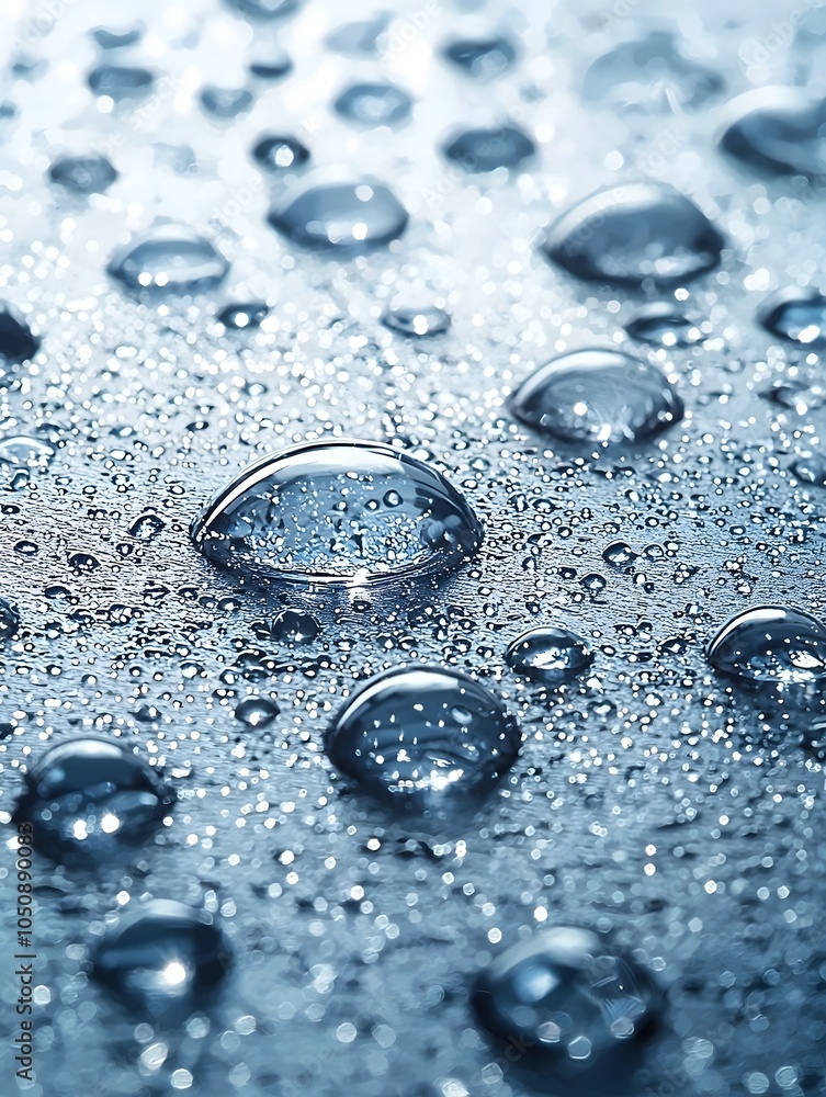 Aufkleber close-up of shimmering water droplets on a smooth surface, creating an intricate pattern of reflecti