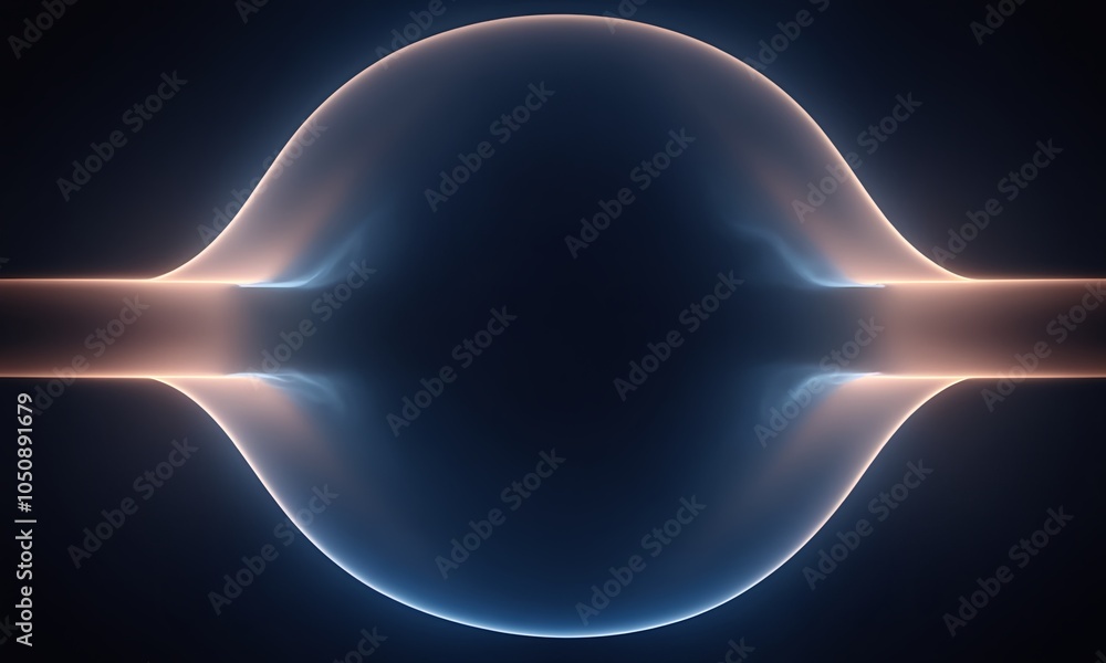 Poster an abstract design featuring smooth, glowing curves with soft light blending blues and warm hues on 
