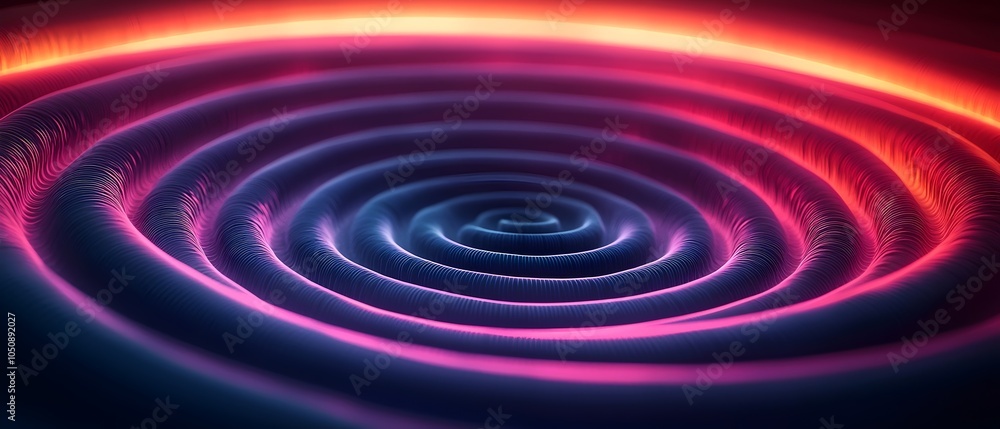 Poster a mesmerizing abstract representation of sound waves, featuring vibrant colors of pink, blue, and or
