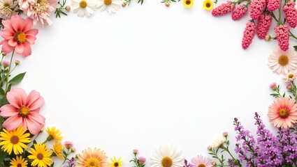 Obraz premium Vibrant wildflowers framing a white space in pink yellow and purple hues