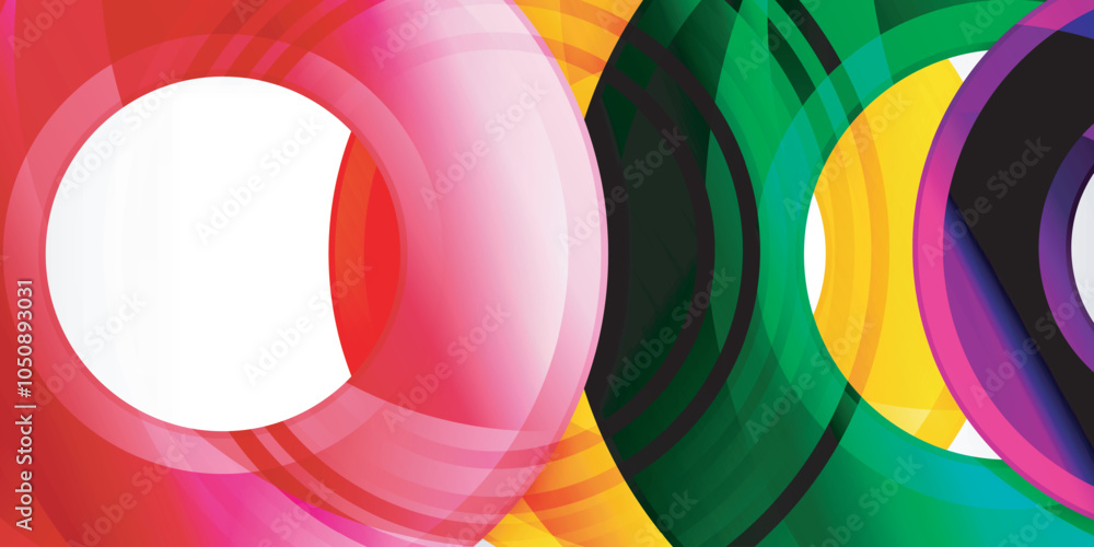 Poster bright colorful circles with light effects. abstract background
