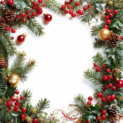 Festive Christmas wreath adorned with red berries and pine cones, symbolizing holiday cheer and tradition.