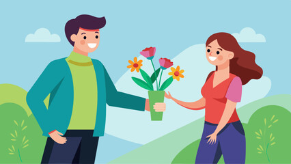 Fototapeta premium couple with a bouquet of flowers