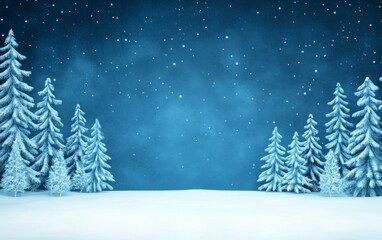 Naklejka premium Snow-covered forest under a full moon, creating a serene and enchanting winter landscape at night.