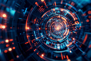 Obraz premium Exploring a vibrant, futuristic tech background with glowing elements and digital patterns