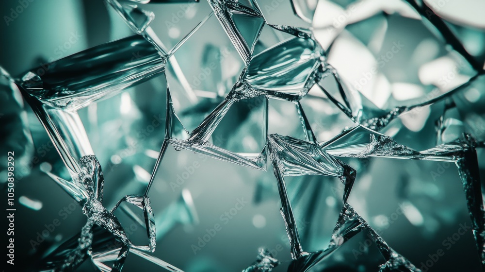 Poster a tangled web of shattered glass pieces forming a cohesive whole, symbolizing unity and resilience i
