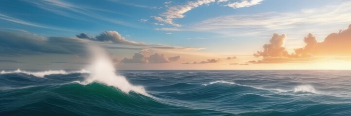 Obraz premium a wave breaking in the ocean at sunset