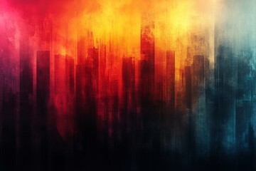Abstract city skyline burning in vivid colors background
