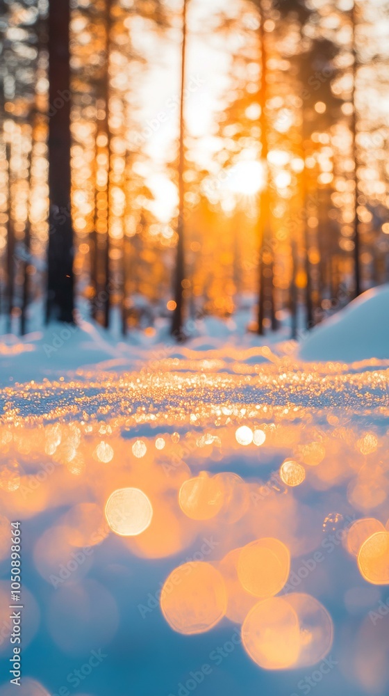 Poster sunlight filtering through dense forest canopy creating a serene and ethereal woodland atmosphere.