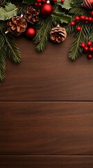 Fototapeta premium A festive Christmas tree adorned with red and green ornaments, set in a cozy living room atmosphere.