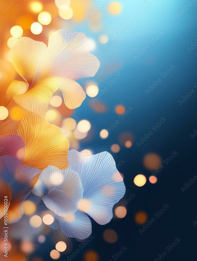 Poster vibrant abstract background featuring colorful flowers and geometric shapes in a dynamic composition