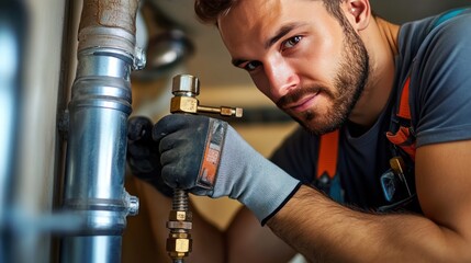 Plumber Working on a Pipe Connection