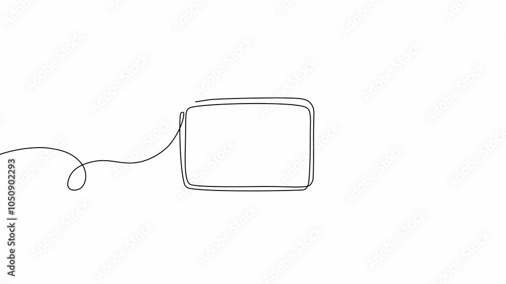 Poster video. continuous line drawing of a black square. a sketch of a rectangular frame. animation on whit