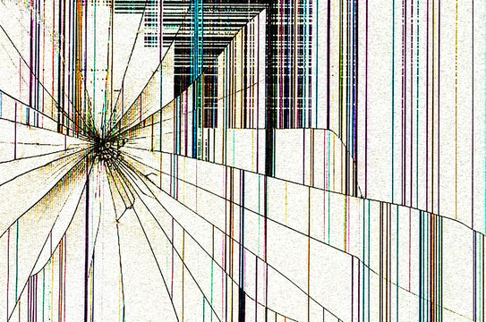 The rack of a broken monitor or TV is the texture of a television screen, background for superimposing with the effect of grain noise