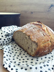 Close-Up of Artisan Sourdough Bread on Polka Dot Cloth