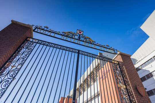 Shankly Gates seen under the Sir Kenny Dalglish stand