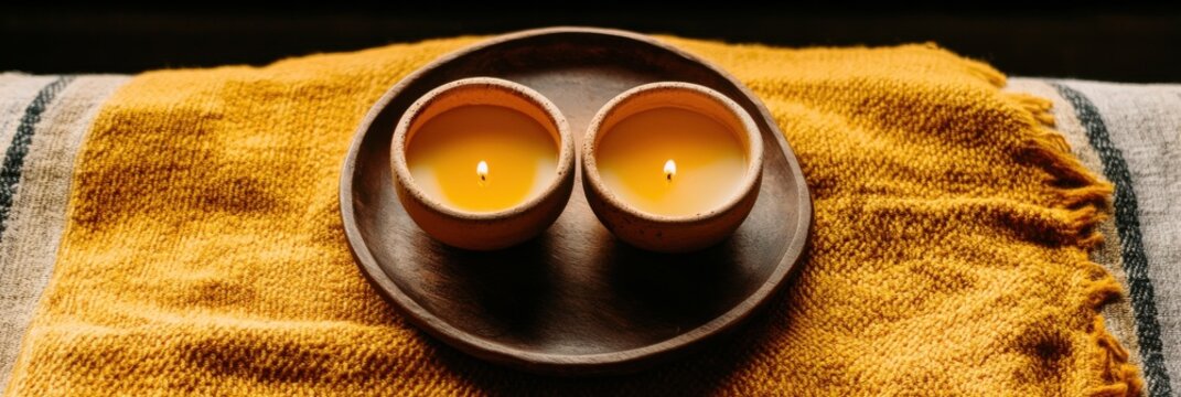 家の装飾やリラクゼーションに最適な、質感のある生地に暖かいキャンドルライトを灯した心地よい秋の雰囲気