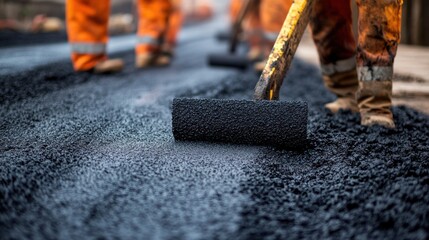 Asphalt Road Construction with Roller